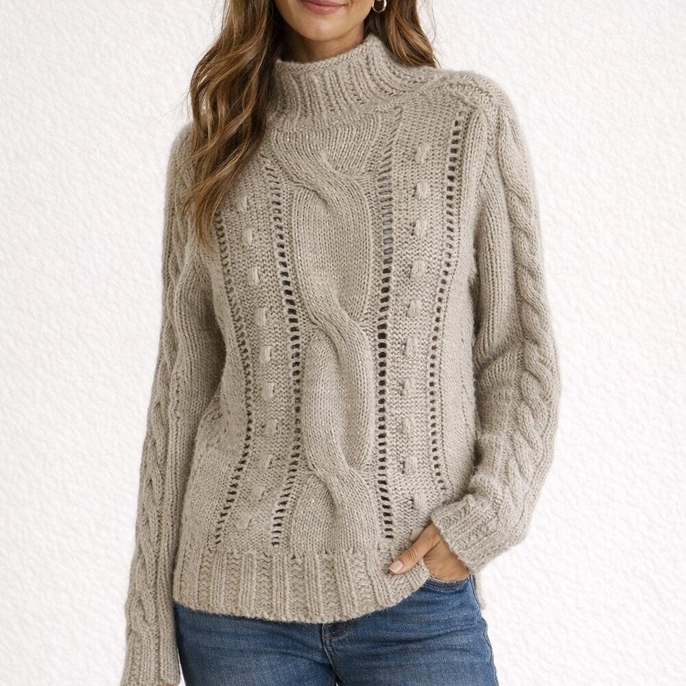 Lovely Girl, size M, made in Italy, wool/alpaca cable
Knit sweater, tan